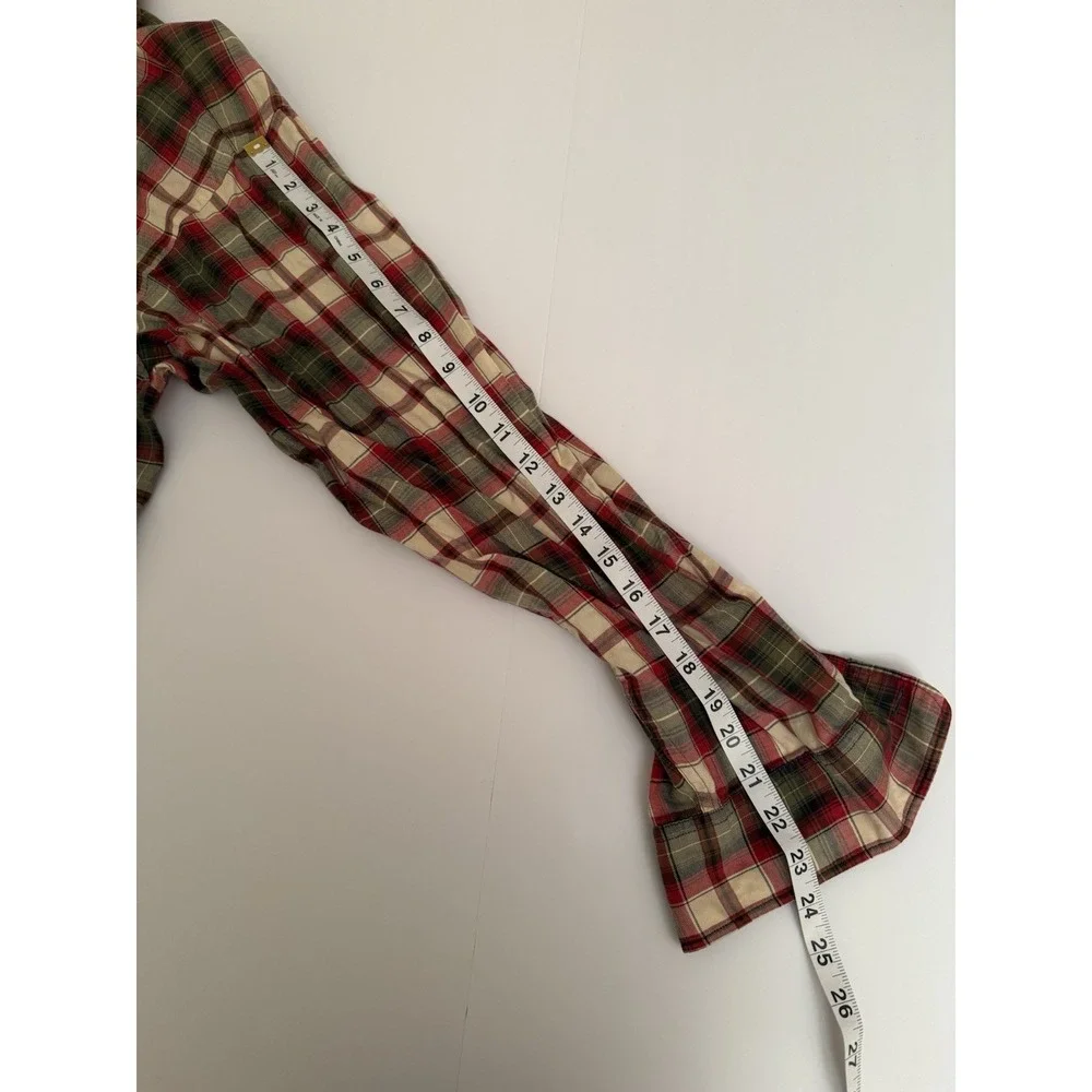Banana Republic Men Large Shirt Plaid Button Down Cotton Red Green Beige Country